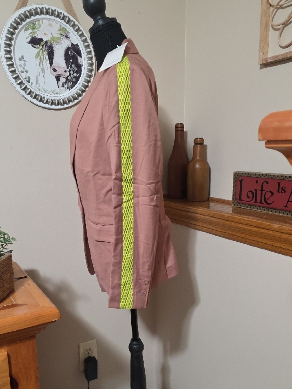 Wildfang Mauve Pink Blazer with Neon Trim - Picture 3 of 10